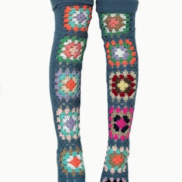 GRANNY SQUARE OVER THE KNEE SOCKS **NEW COLOR! - Picture 2 of 2